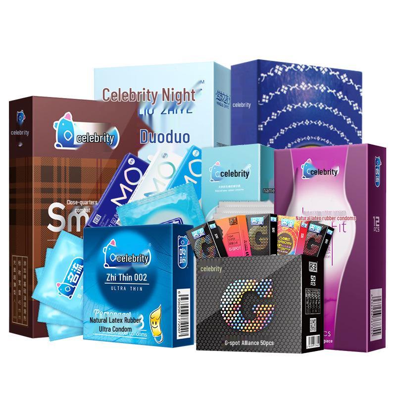 Celebrity Ultra-Thin G-Spot Condoms, Ice & Fire Combo, Small Size, Large Particles, Black