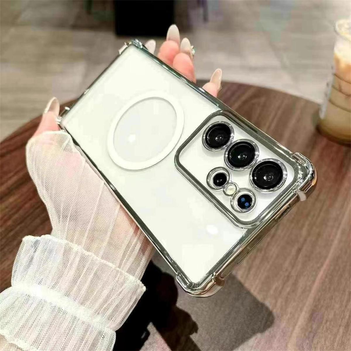 

Роскошный прозрачный магнитный чехол для телефона Samsung S25 24 S23 S22 Ultra S23 S22 Plus с четырьмя углами и защитой от падений Samsung S25 Ultra серебряный