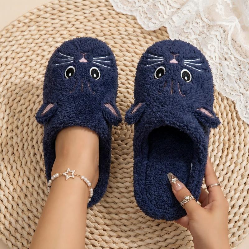 Cat cotton slippers women's autumn and winter home indoor universal soft bottom non-slip silent warm cartoon fluffy slippers