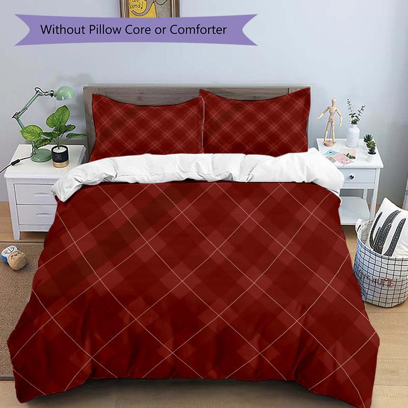 3Pcs Red Background Printed Bedding Set, Breathable And Soft, Machine Washable, Christmas Gift, Suitable for Bedroom Decoration, 15183