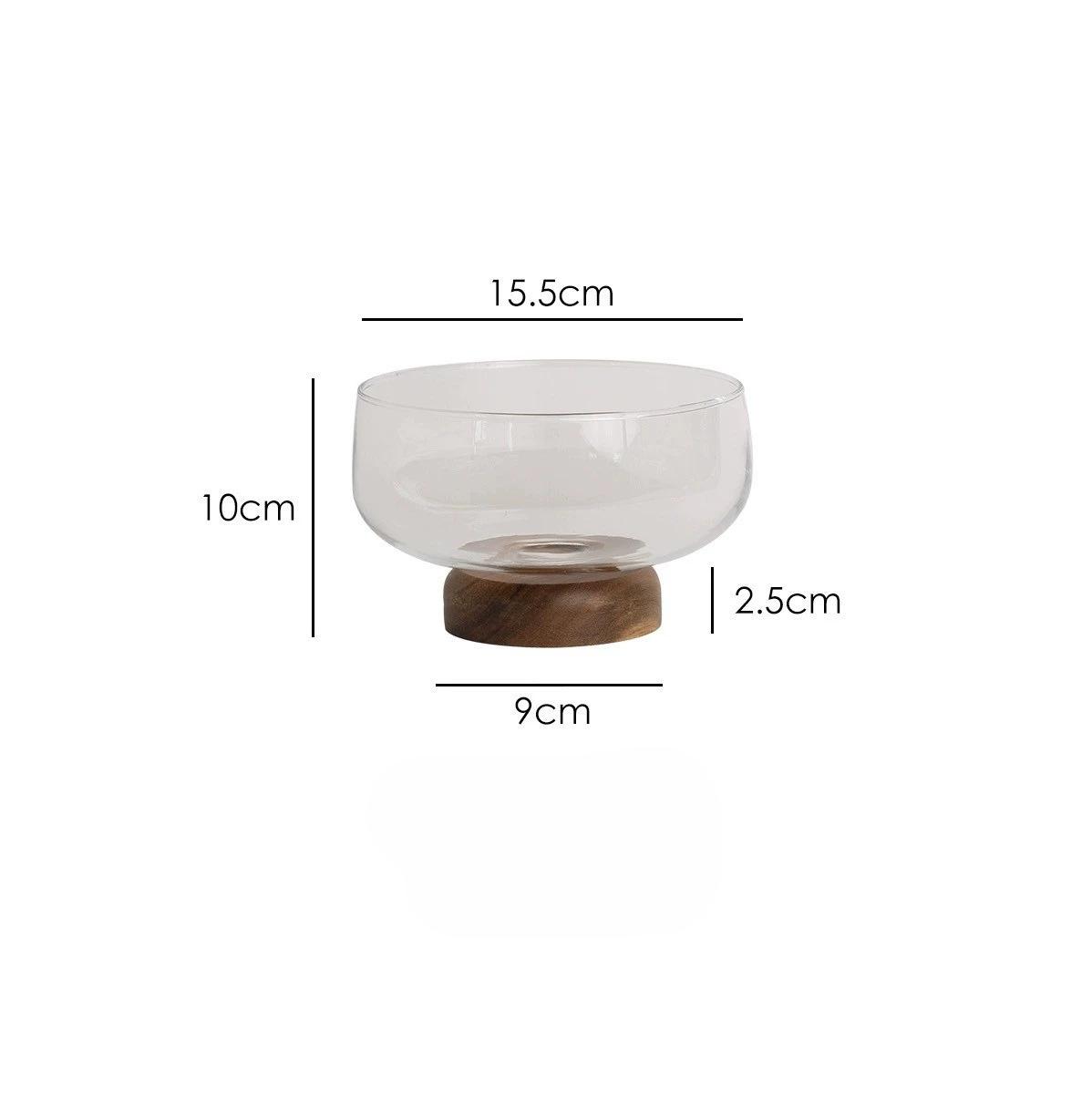 

Litchi Hai Acacia Wood Glass High-foot Fruit Plate Home Modern Simple Coffee Table Ornament Snack Candy Dried Fruit Plate W4980WW-