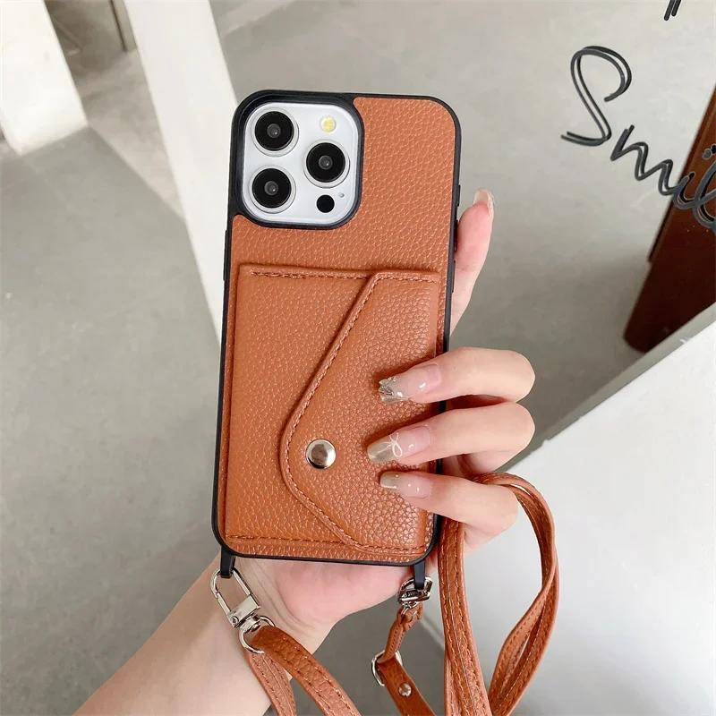 Crossbody Wallet with Card Holder Phone Case for IPhone 13 12 Mini 17 Air 16 15 Plus 14 11 Pro Max Pu Leather Protective Cover