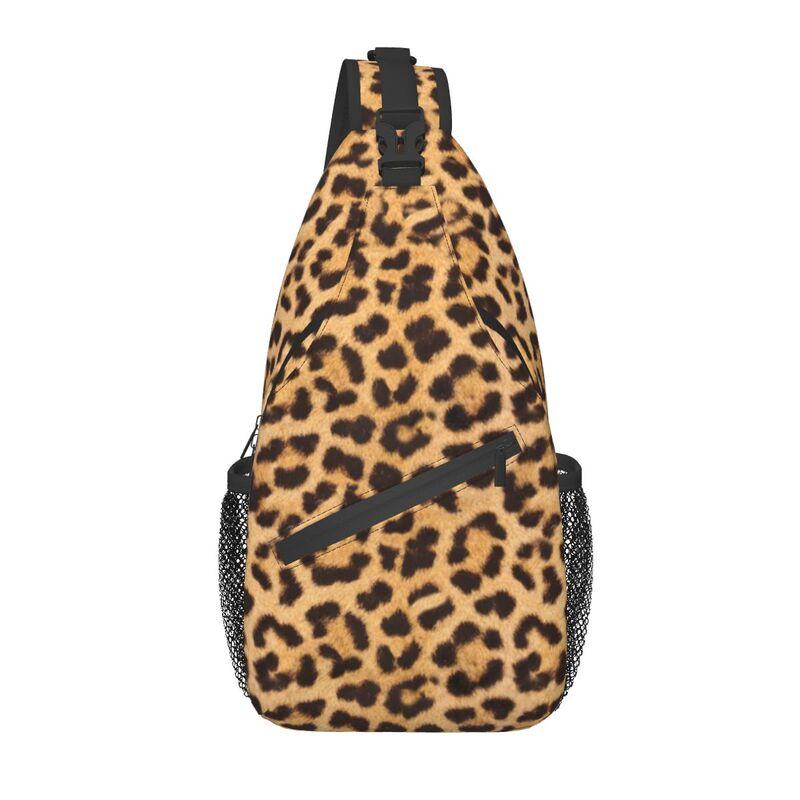 Leopard Skin Texture Crossbody Sling Backpack Men Custom Animal Fur Pattern Chest Shoulder Bag for Traveling Daypack
