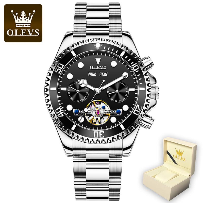 OLEVS Men's Skeleton Automatic Mechanical Watch Date Display Stainless Steel Business Men's Watch