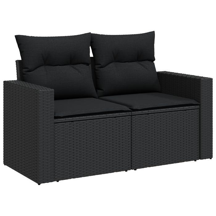 Ensemble de canapé de jardin 9 pièces avec coussins Noir Poly Rattan Acacia, Ensemble de salle à manger de jardin 3 pièces 3363519