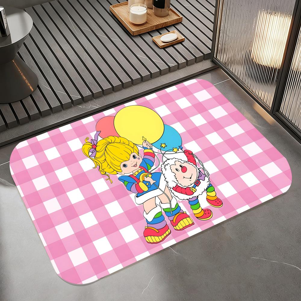 Anime R-Rainbow Brite Floor Mat Diatomite Bath Mat, Quick Dry Absorbent Non-Slip Door Mat