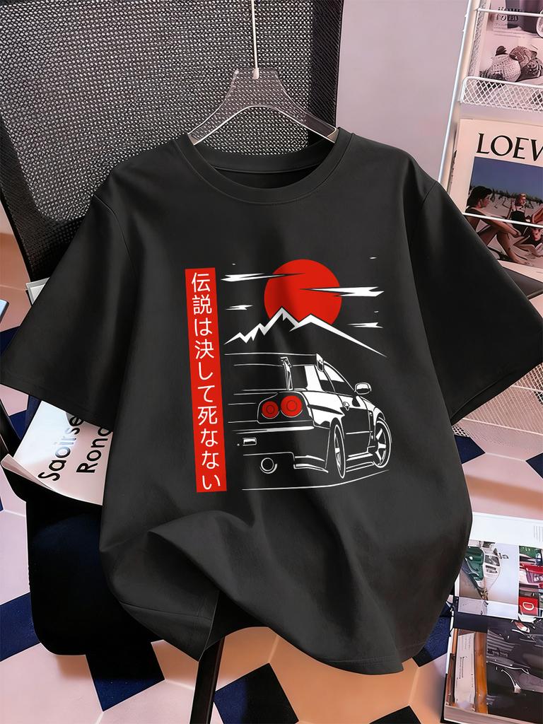 Car Is Heading At Sunrise Prints TShirts Women Summer Cotton Short Sleeve Tops ONeck Comfortable Loose T Shirt Casual Clothes