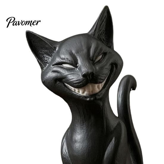 Creepy Cute Cat Statue 3D Printed Grinning Black Statue, Sitting Figurine, Dark Animal Collectibles Style Sculpture, Halloween Decorative Figurine for