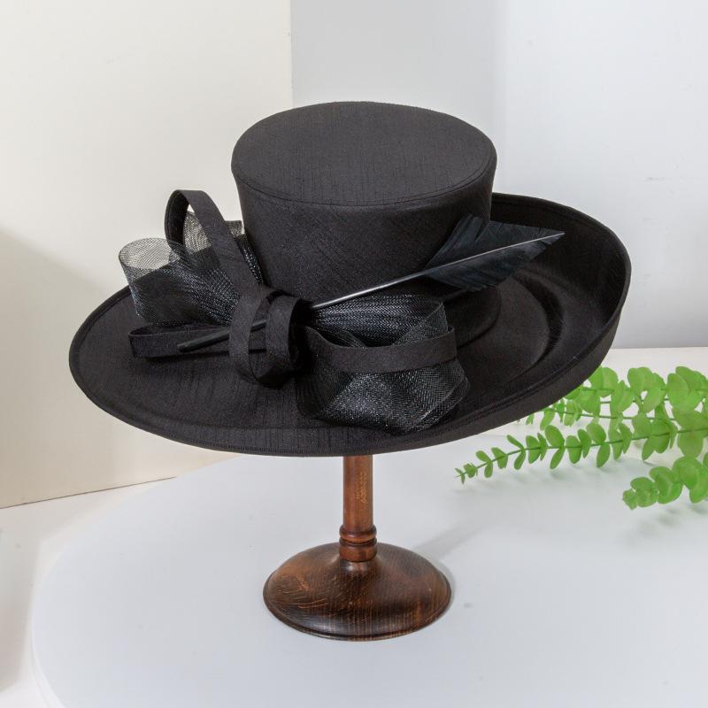 Unique Deluxe Mei Red Church Hat Elegant Photography Top Hat Female Cocktail Fascinator Bowler Formal Hat for Women