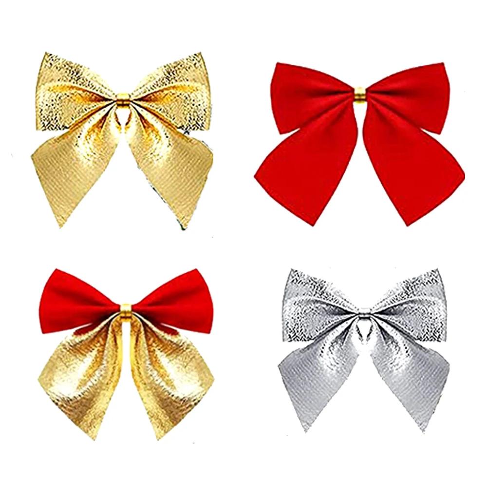 12Pcs Christmas Bow Tie Ornaments Christmas Tree Pendants Gift Bag Decoration New Year Christmas Wedding Handmade Festival Tie