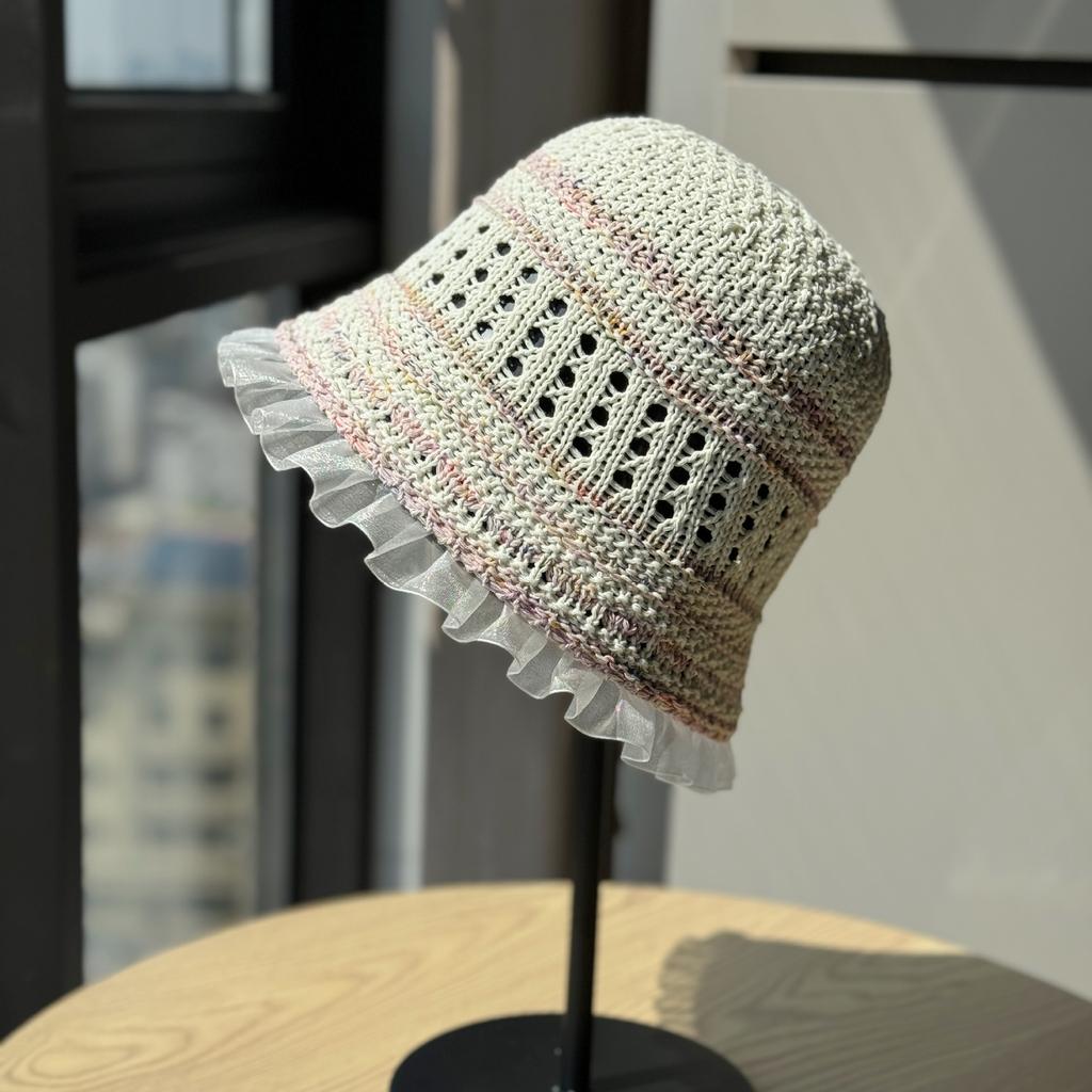 New spring-summer lightweight fisherman hat for women, versatile lace-trimmed bucket hat for outings and shopping, fashionable and face-slimming