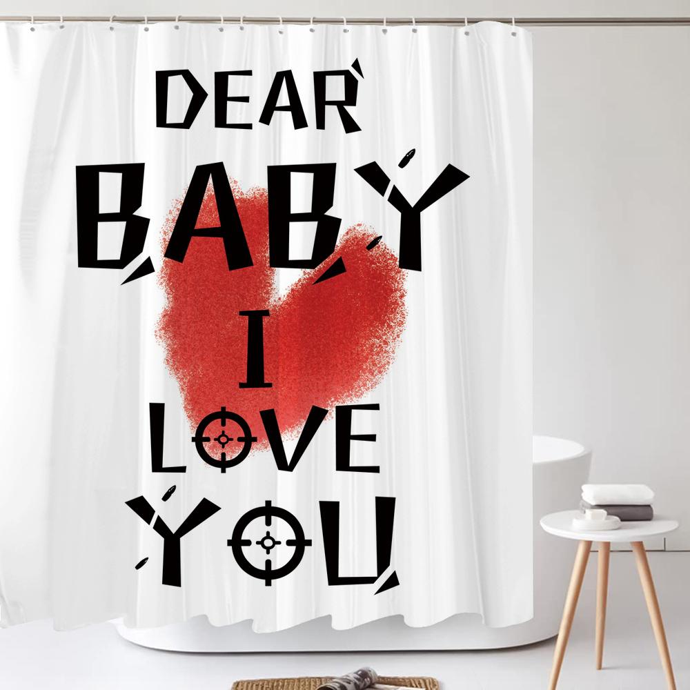 Tenda Doccia con Parole Artistiche Semplici Nordiche Stampa Bianca Minimalista Tenda per Vasca da Bagno Poliestere Impermeabile Decorazione Tenda da Bagno