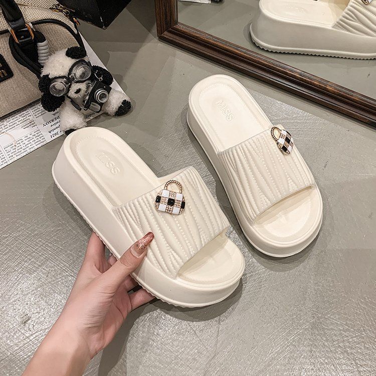 Indoor home bathroom non-slip one-pedal shit feeling sandals fashionable thick-soled slippers women's 2025 summer new