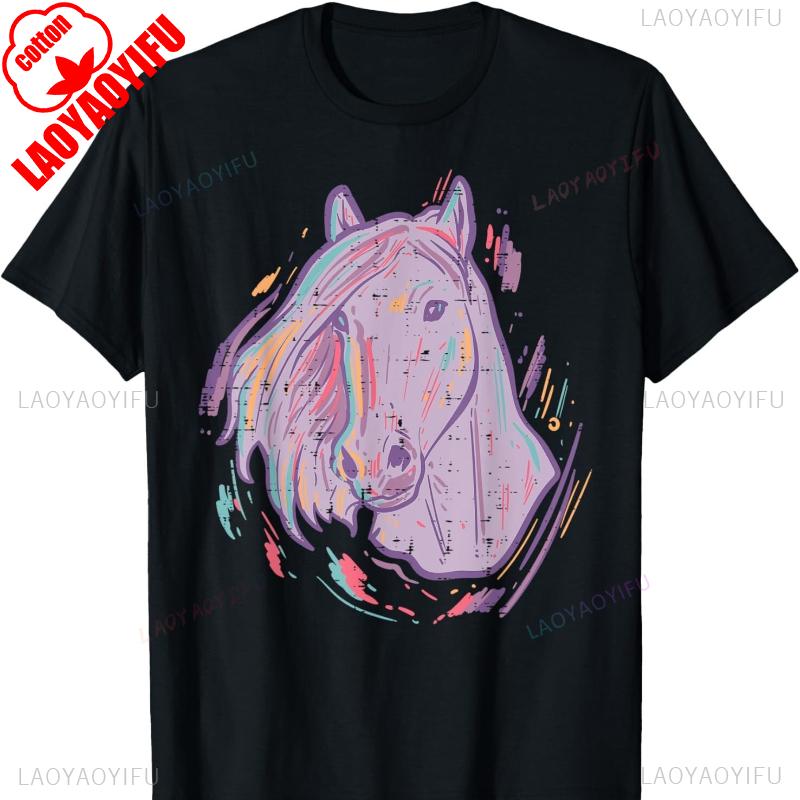 Purple Horse Painting Animal Art Equestrian Unisex Women Gift Unisex Cotton TShirt Crew Neck Short Sleeve Casual Soft Comfortable