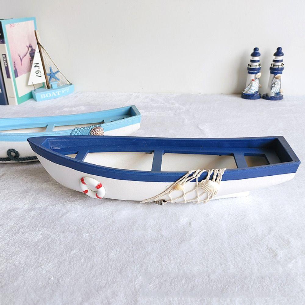 Model Crafts Wooden Boat Ornaments Simulation Marine Style Ship Statue Chic Mediterranean Styles Boat Figurine Home Decoration