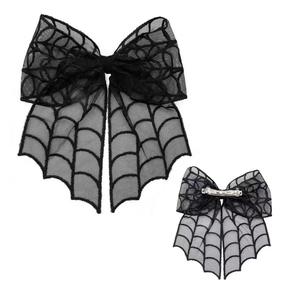 Halloweenské síťované mašle do vlasů Černé pavučinové mašle do vlasů Sponky do vlasů Roztomilé doplňky do vlasů pro ženy Dívky Halloweenské párty drobnosti