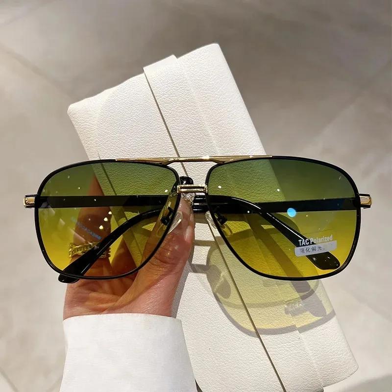 Oversized Vintage Sunglasses Men Women Fashion Polarized Pochromic Shades Eyewear Double Bridge Driving Sun Glasses
