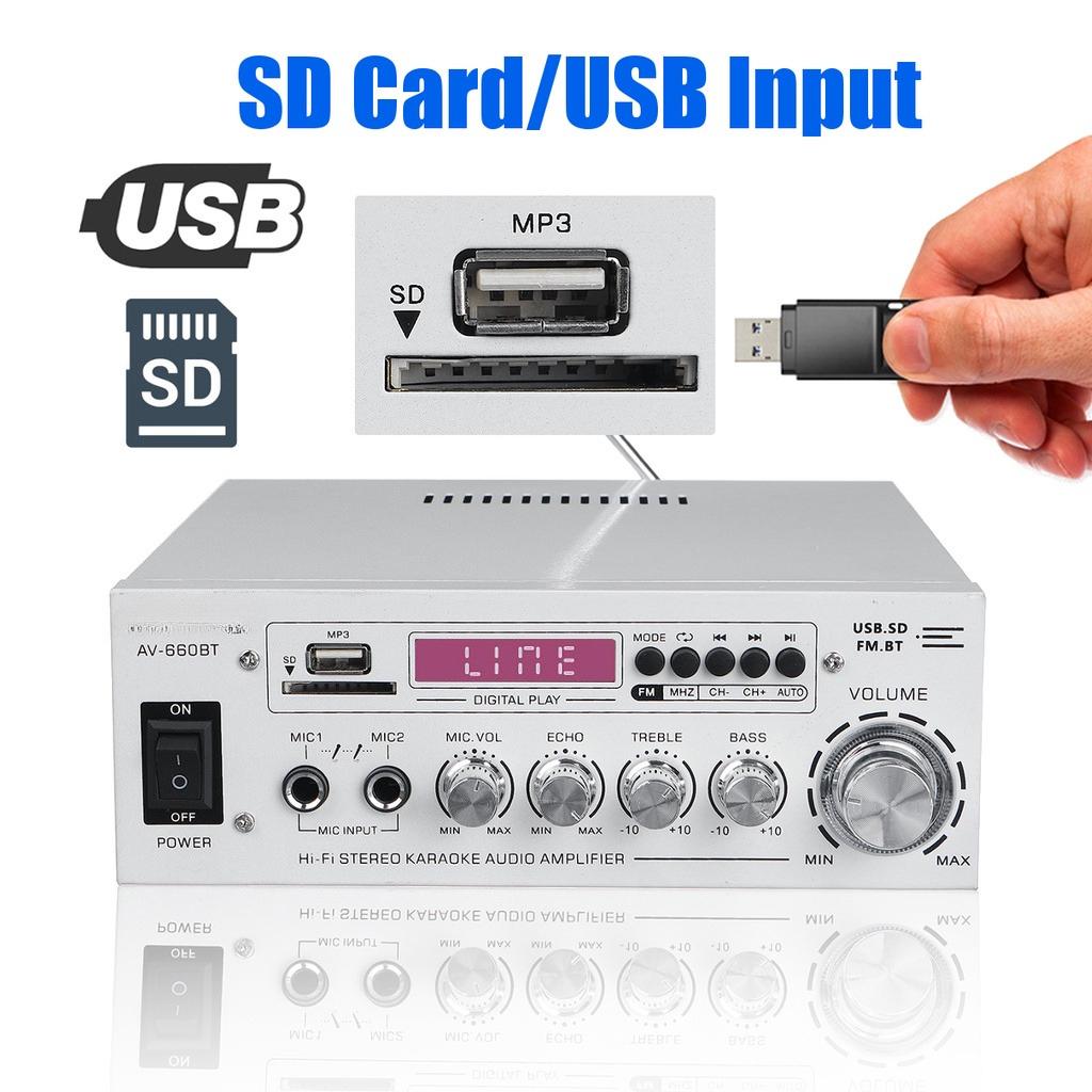 12/220V Amplificador HIFI 2 CH Audio Power Verstärker Heimkino Verstärker Audio Unterstützung FM USB SD/fernbedienung