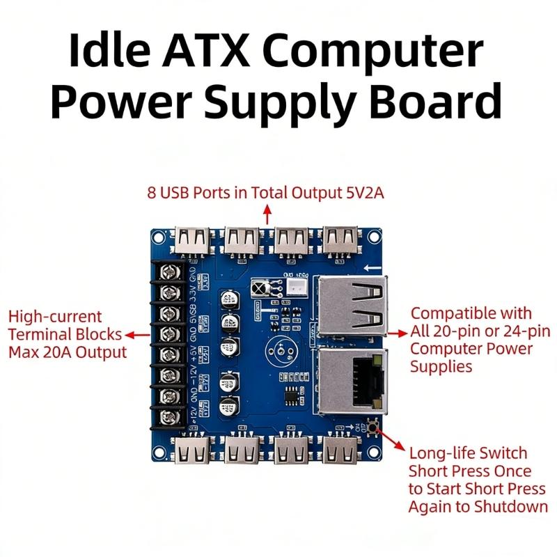 Universal Computer Power Supply Unit 8 USB Charging Specks Practical Computer Power Extension Board for DIY Applications