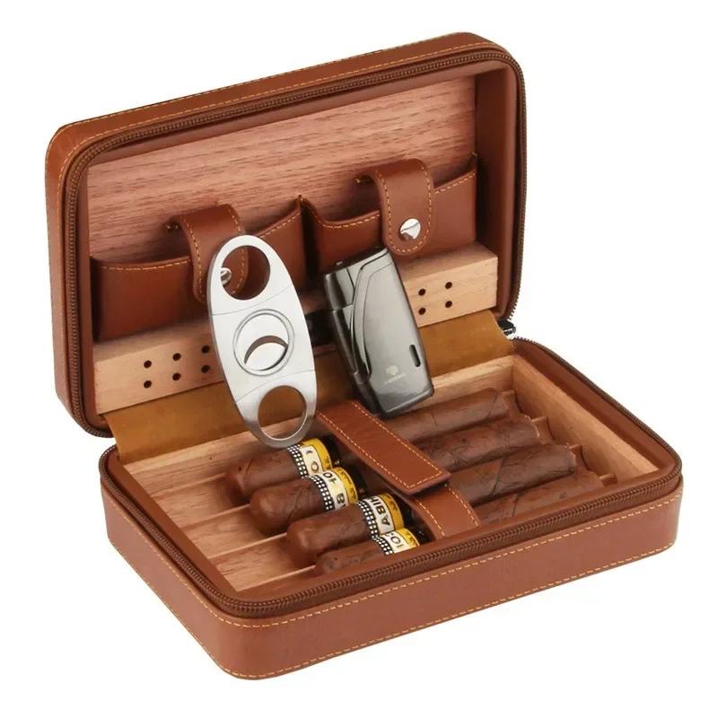 Classic Leather Cedar Wood Cigar Humidor Portable Travel Humidor Smoking Accessories
