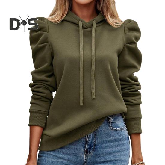 Осень-весна женская толстовка свободная однотонная накладным карманом с длинными рукавами и складками на рукавах толстый теплый пуловер повседневная повседневная одежда топ M армия зеленый 1783₽
