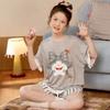 Girls Pajama Set Short Sleeve Cartoon Print Lyocell Cotton Sleepwear Ages 8 Comfortable Lightweight Home Outfit
