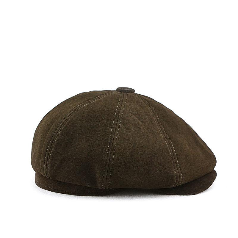 Men's Sheepskin Suede Newsboy Cap: Retro Octagonal Flat Beret for Spring and Autumn.