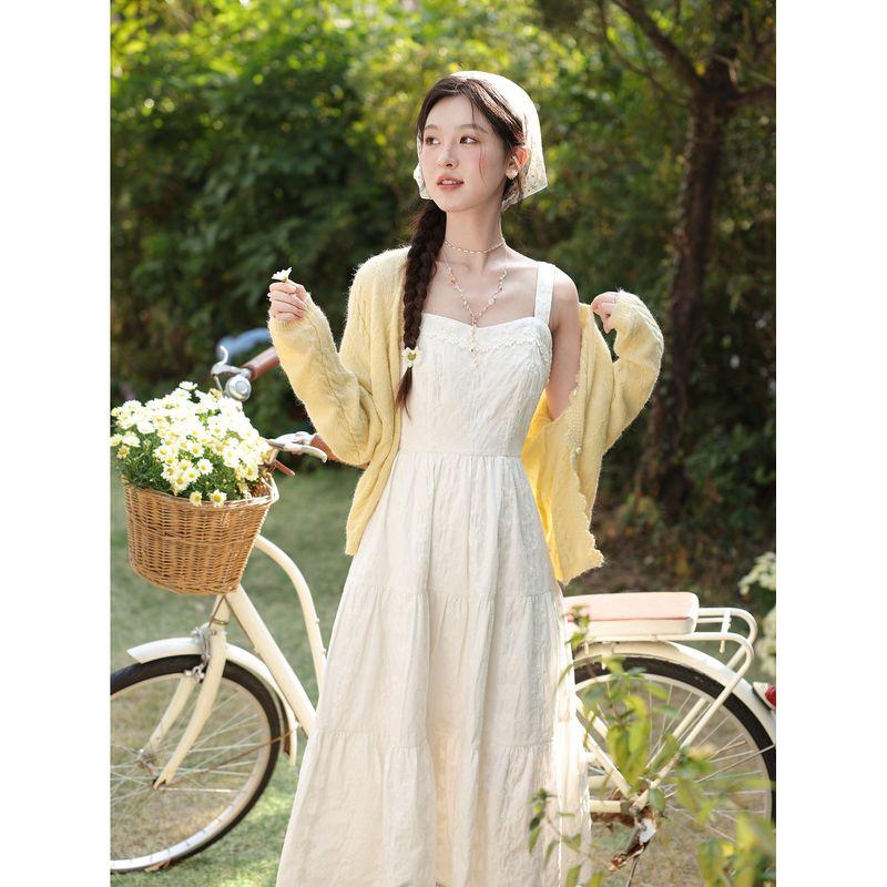 

Plus-Size Women s Clothing for Slightly Chubby Women, Summer Slimming Cardigan Two-Piece Set with Camisole Dress Yellow Cardigan XL
