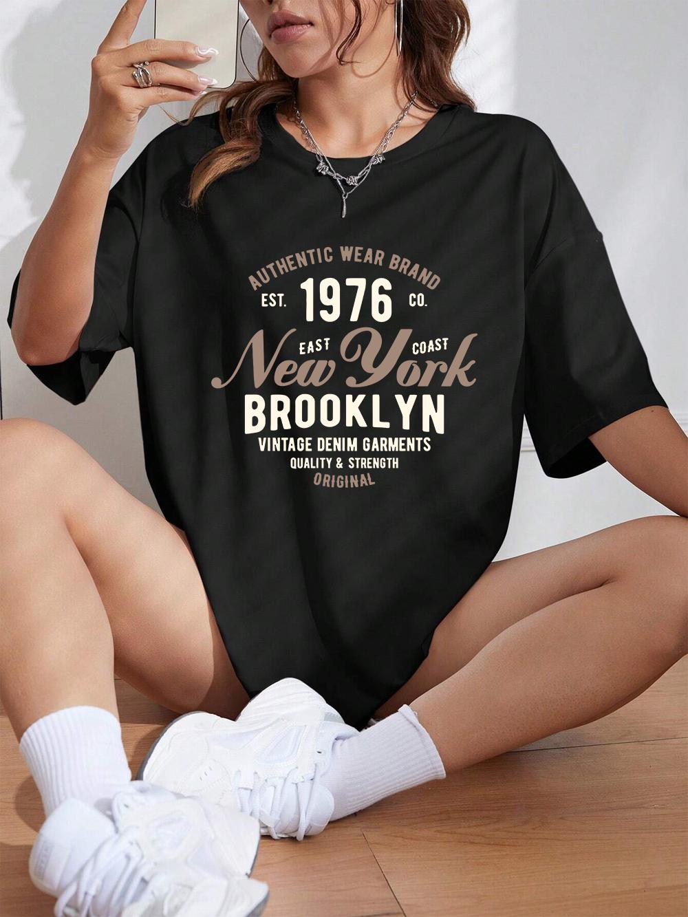 

New York Brooklyn Est 1976 Letter Prints TShirt Women Cotton Summer Tops Soft Loose ONeck Short Sleeve Tees Casual Clothes 4XL