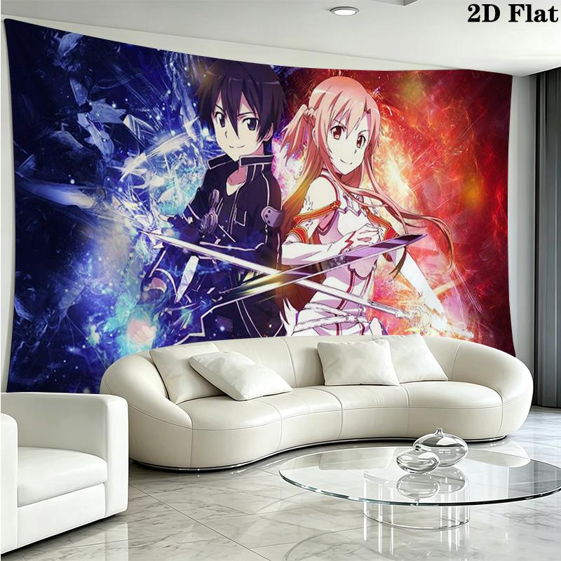 Sword Art Online Wall Tapestry Aesthetic Wall Hanging Printed Fabric Blanket Decorative Tapestries for Bedroom Living Room Home Decor