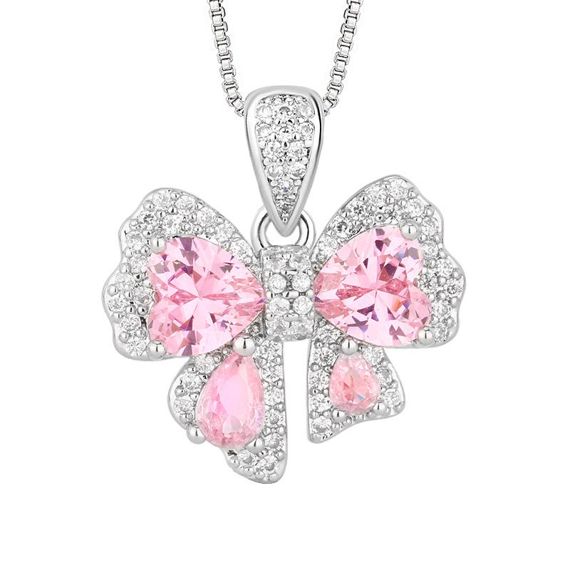 Huamei Jewelry Set Earrings Ring Pendant Pink Inlaid Butterfly Shaped Sweet Wind Female Style