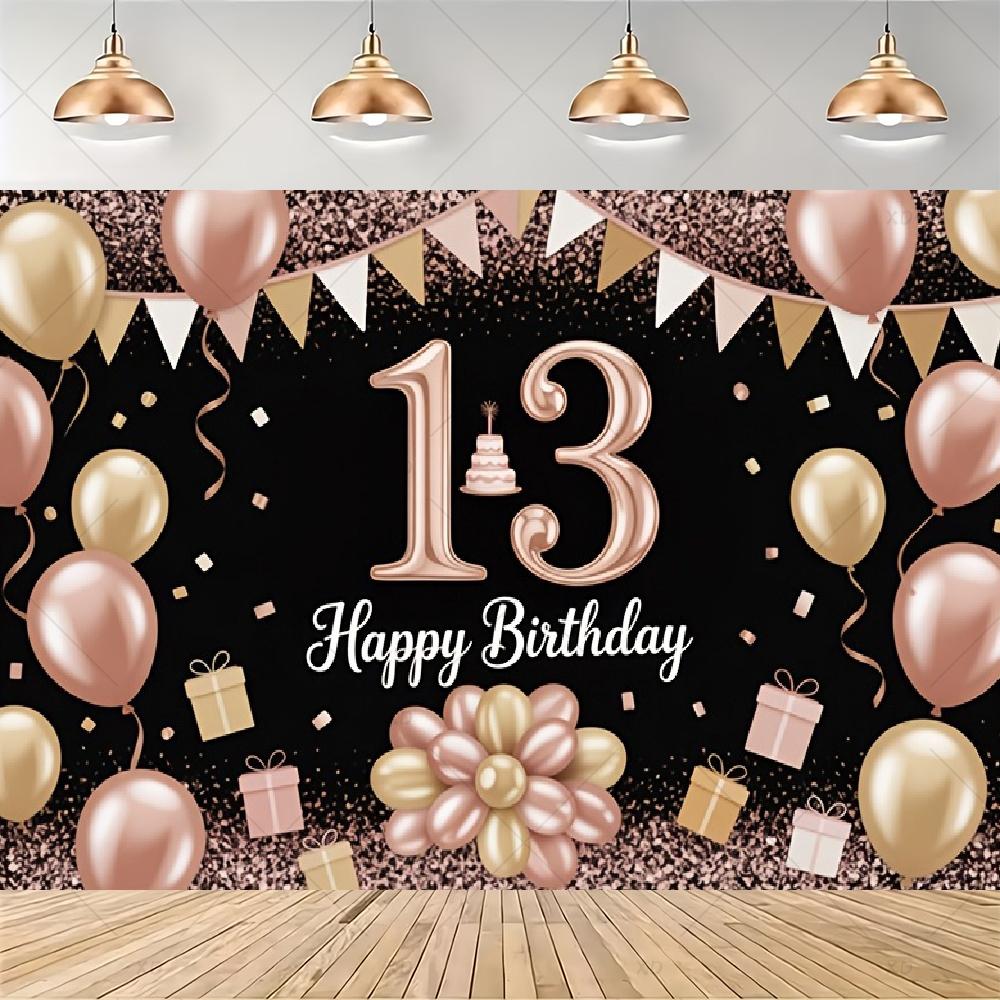 Party decorations for a 13th birthday, official backdrop for a teenager, black and purple balloon background, photo banner for...4542