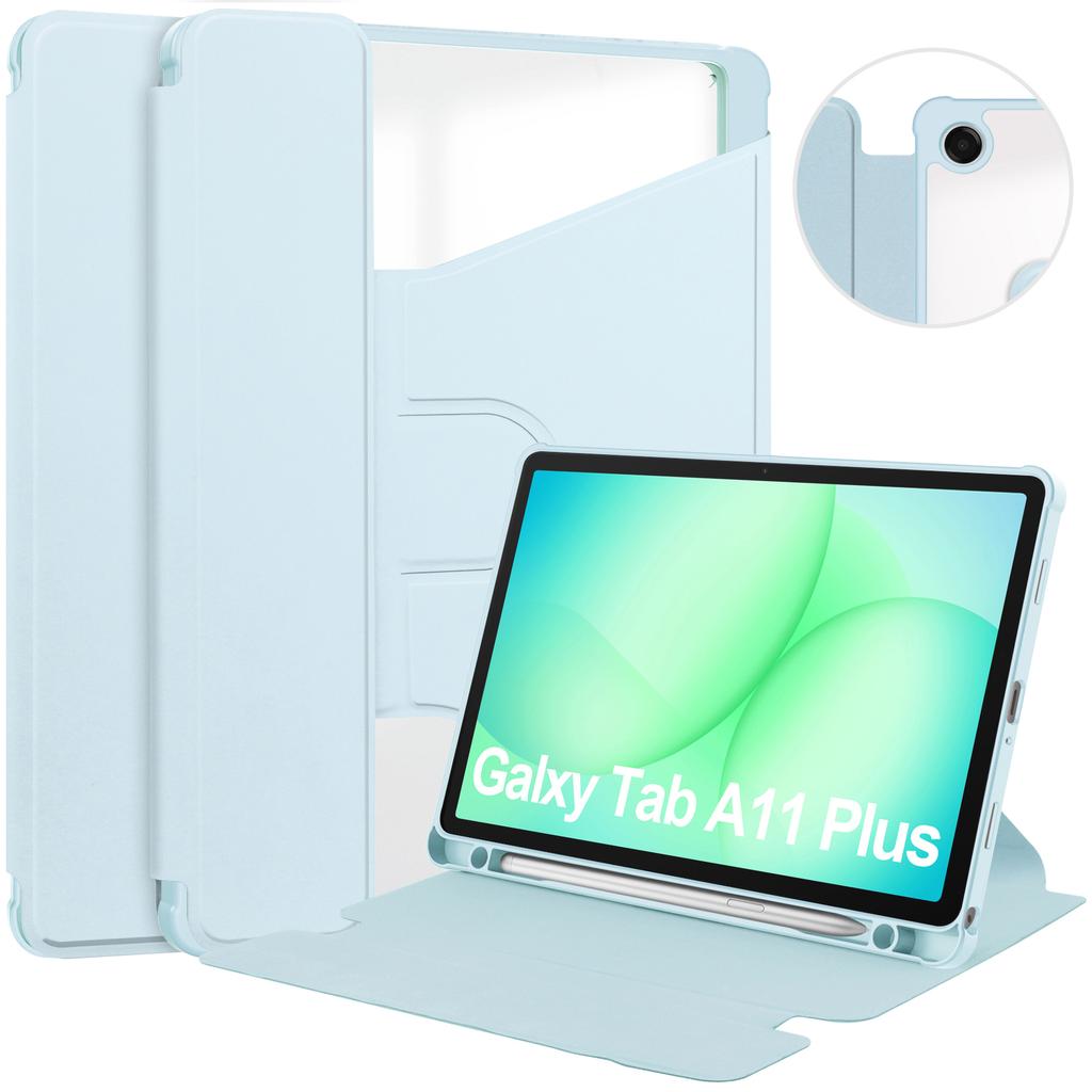 For Samsung Galaxy Tab A11+ Case 360° Rotary Stand PU Leather+Acrylic Tablet Cover (Without Keyboard)