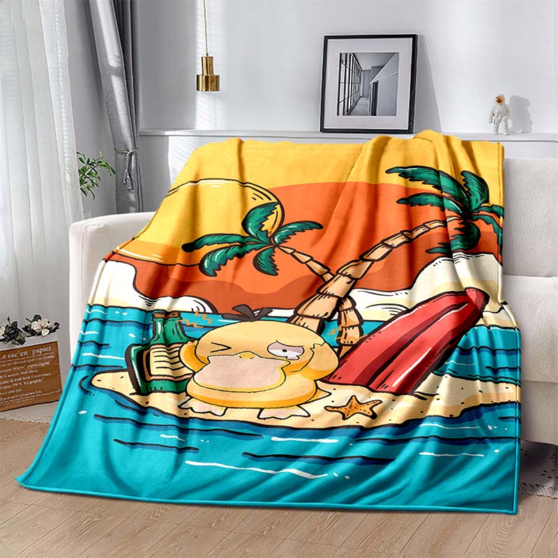 1PC Pokémon Psyduck Pattern Blanket Warm Soft Fluffy Kids and Adult Sofa Bed Throw Blanket Suitable Outdoor Travel Camping