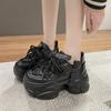 Fashion Fashion Chunky Sneakers Women Autumn Lace Up Platform Sports Shoes Woman 8CM Thick Bottom High Heels Female Leather Sneakers