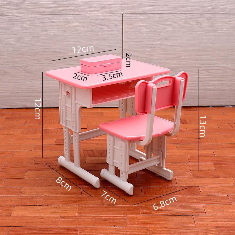 Dollhouse Mini Classroom Desk Chair Simulated Stationery Pencil Case Set Model For Doll House Furniture Decoration Accessories