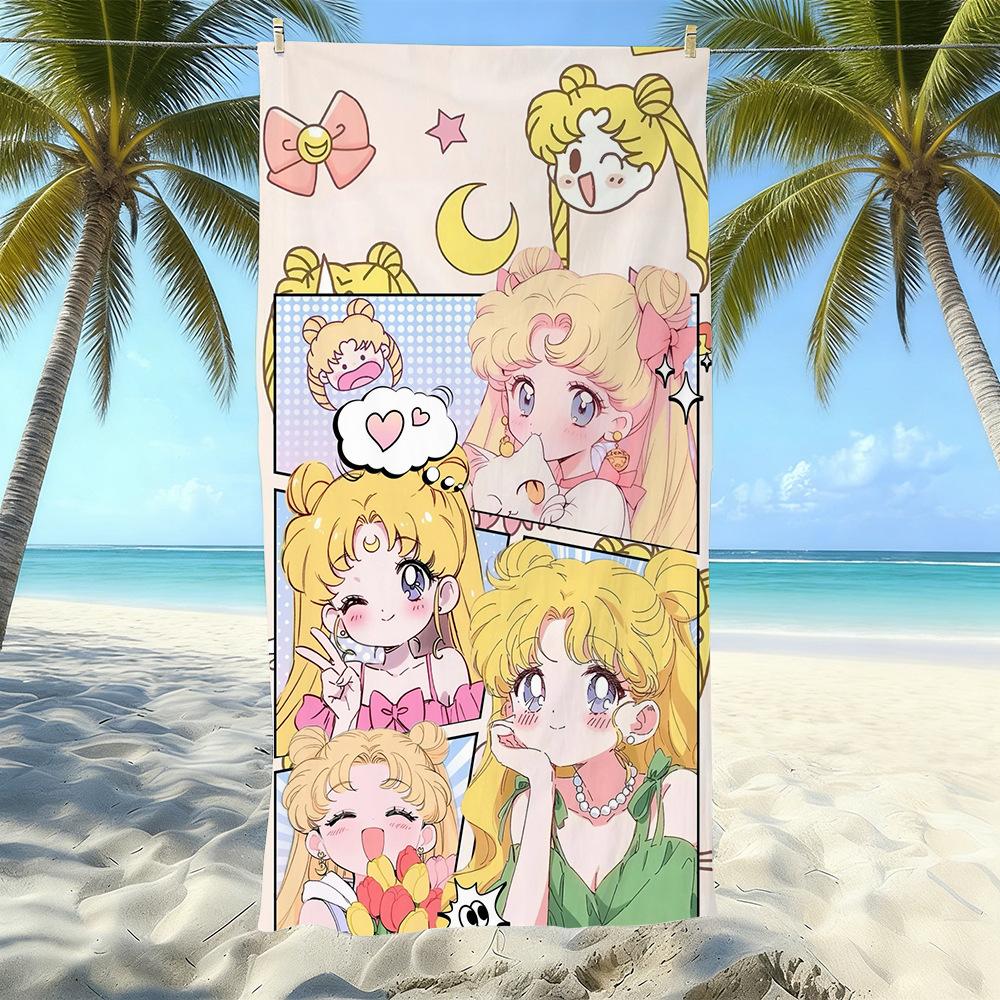 Sailor Moon Microfiber Beach Towel Quick-Drying Absorbent Cartoon Printed Swimming Bath Towel Seaside Portable