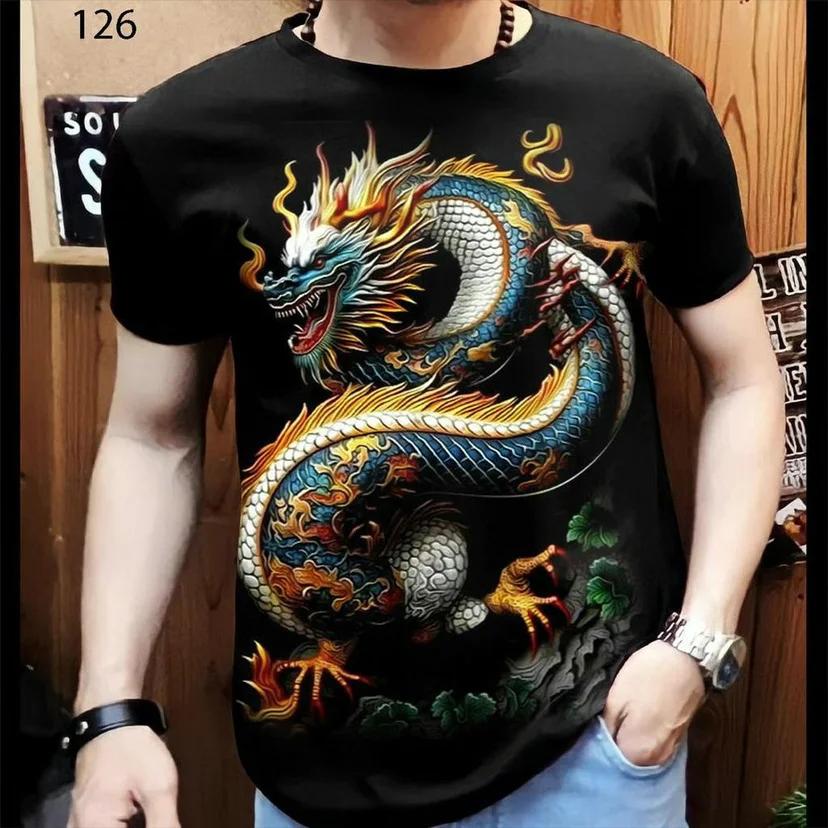 

Men s t-shirts Dragon Pattern Short Sleeve Tee Fashion Street O-Neck Top Trend Animal 3D Printing Loose Versatile Men s Clothing 6XL