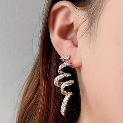 Luxury Stylish Geometric Ribbon-shaped Inlaid Bright Zircon Earrings for Ladies Exquisite Engagement Wedding Party Jewelry
