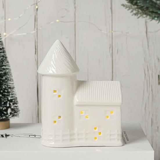 Yousheng Ceramic Snow House LED Decor Nordic Christmas Village Tabletop Lamp Creative Festive Centerpiece for Mantel And Shelf Display