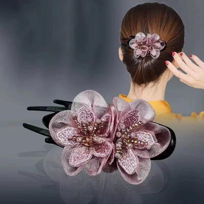 Koreanische Haarspange mit Entenschnabel und Blumenmuster für Damen