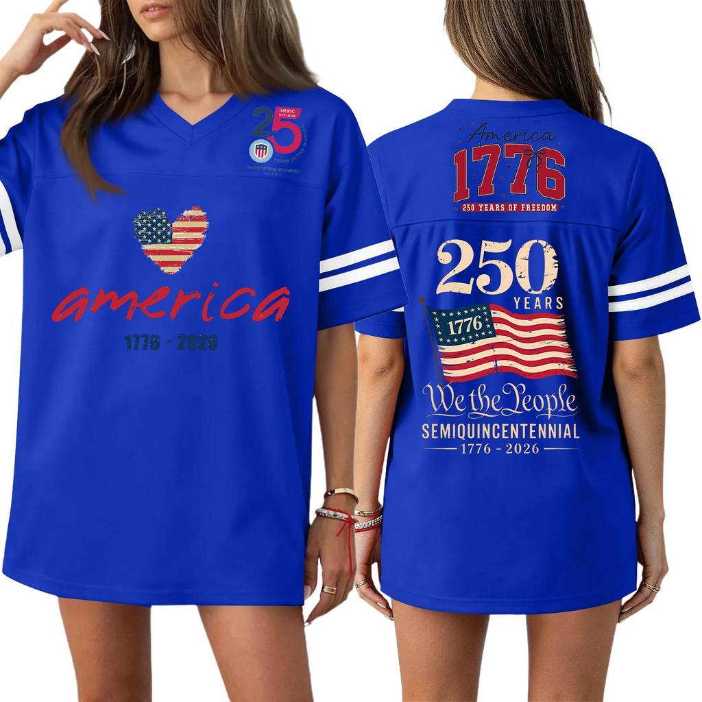 Women's Casual Fashion V-Neck Sports Independence Day Print Short Sleeve Sports T-Shirt Top