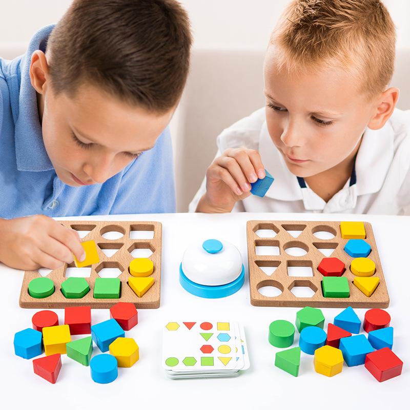 1set Wooden Geometric Shape Matching Building Blocks, Tabletop Competitive Game To Train Children's Thinking Skills Halloween Ch