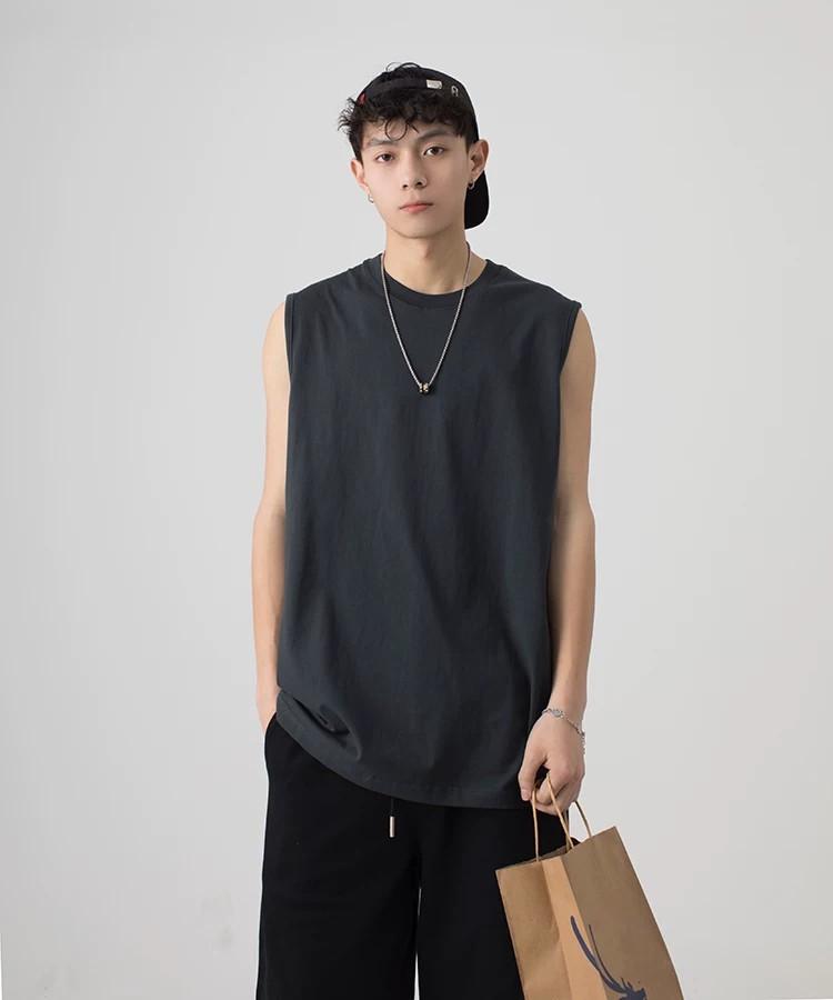 Summer Men's Sleeveless Tank Top Crew Neck Basketball Fitness Training Vest Solid Loose Breathable Quick-Dry Athletic Shirt
