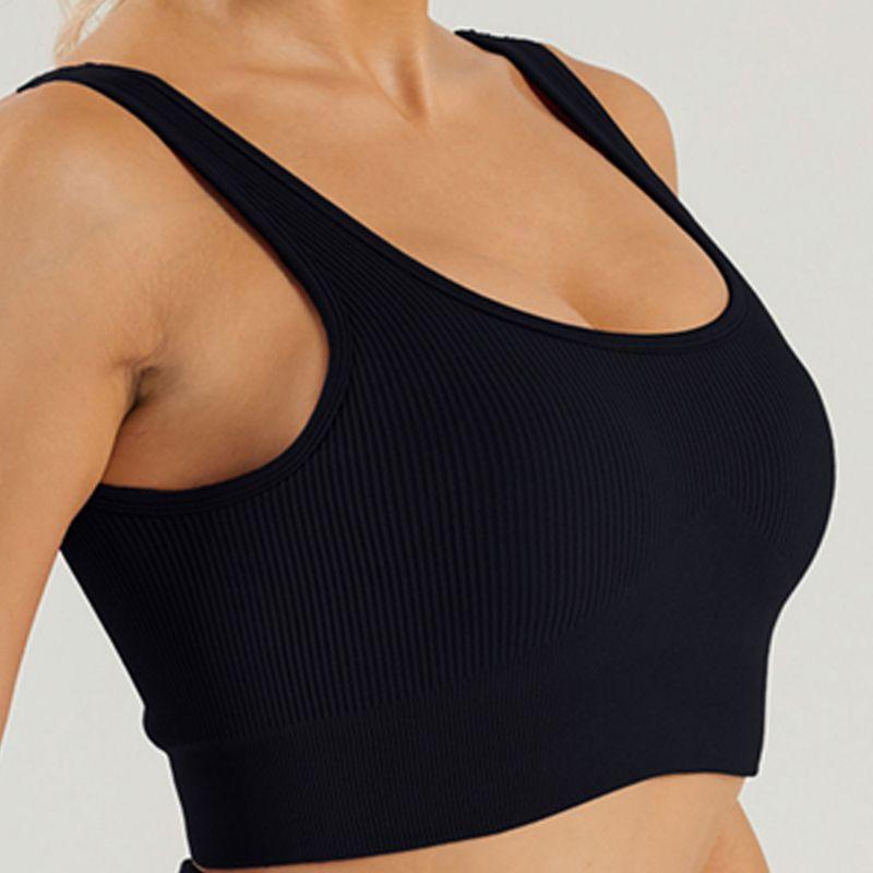 In Stock Fashion Seamless Knitting Thread Sexy Sports U Collar Vest Pants Yoga Clothes Fitness Suit
