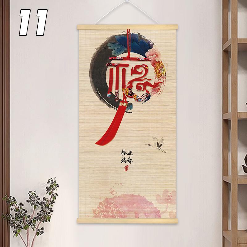 Chinese Style Bamboo Curtain Roller Lotus Flower Study Zen Tea Room Hanging Painting Background Decor Rolling Curtain Mural