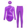 Girls Mesh Long Sleeve Cutout Back Leotard Sparkly Rhinestone Figure Skating Leggings Headband Set