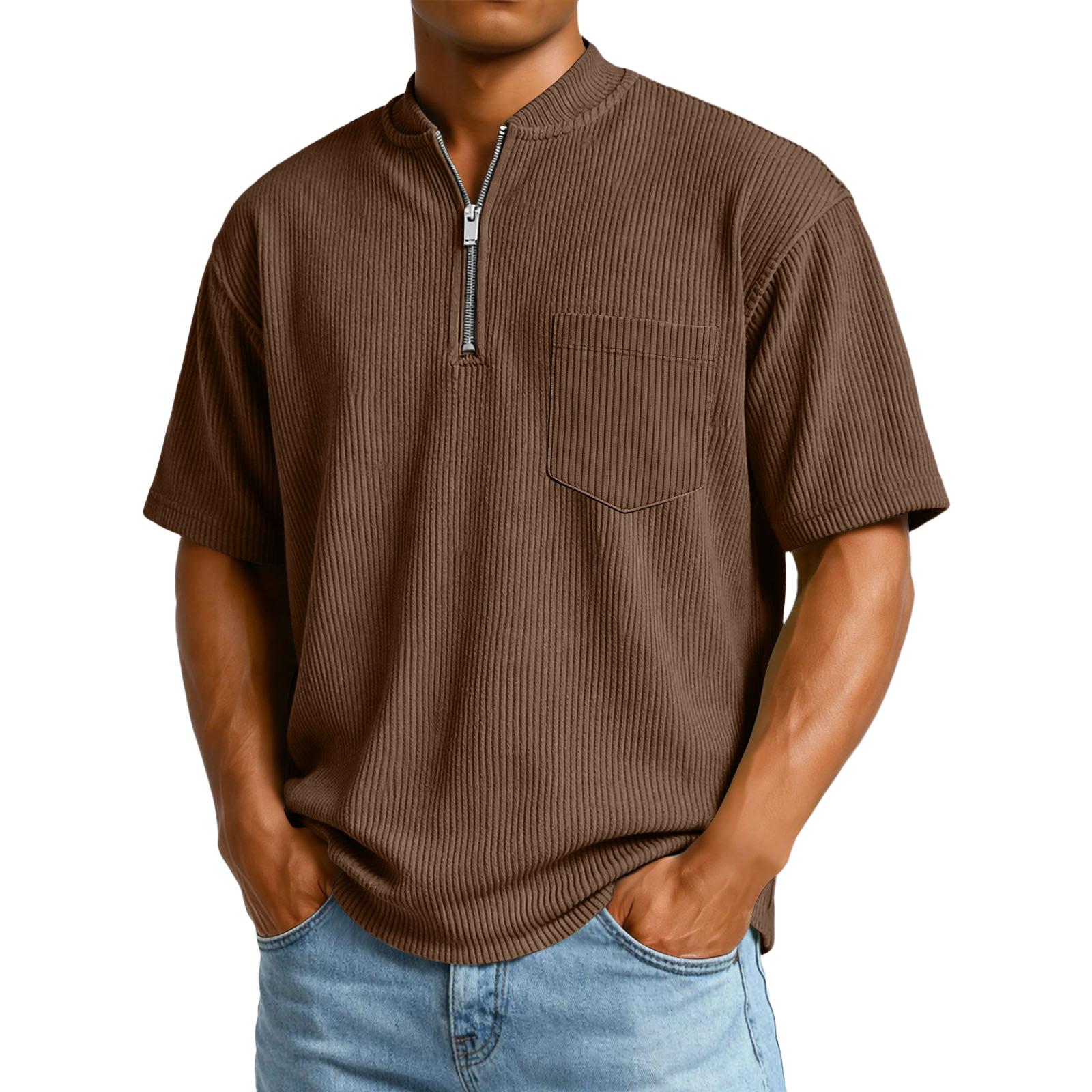 Men s Casual Round Neck Lightweight Breathable Short-Sleeve Top XXL коричневый