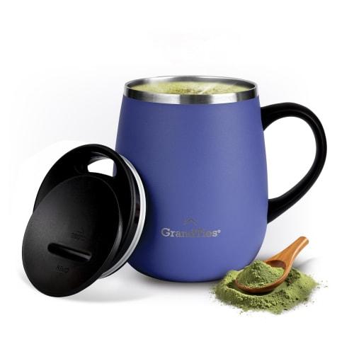 GRANDTIES Premium Vacuum Insulated Mug, 460ml, Available In 19 Colors, with Easy-Open Sliding Lid, Stainless Steel Double-Wall Vacuum Insulation, and