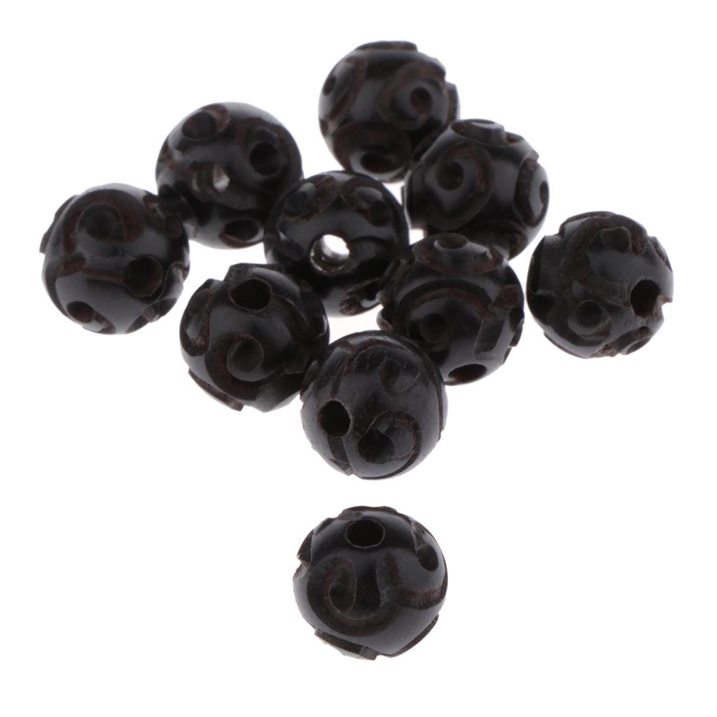 10 Lot Black Wood Beads Buddhist Print Necklace Anlets Key Decor 12MM